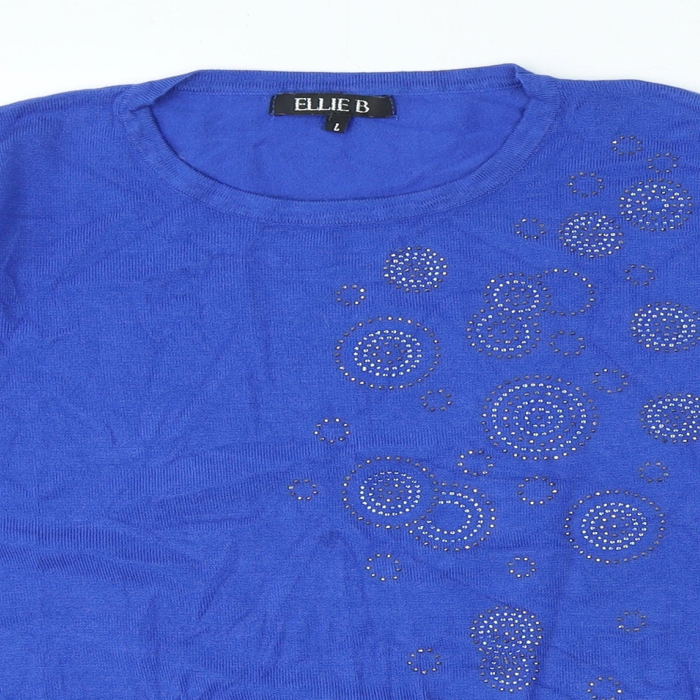 Eliie B Womens Blue Round Neck Viscose Pullover Jumper Size L