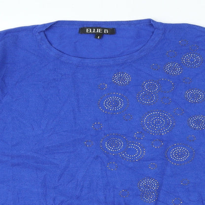 Eliie B Womens Blue Round Neck Viscose Pullover Jumper Size L