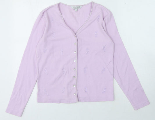 Carolyn Taylor Womens Purple V-Neck Cotton Cardigan Jumper Size S