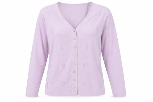 Carolyn Taylor Womens Purple V-Neck Cotton Cardigan Jumper Size S