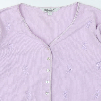 Carolyn Taylor Womens Purple V-Neck Cotton Cardigan Jumper Size S