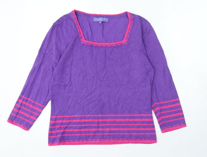 Autonomy Womens Purple Square Neck Striped Viscose Pullover Jumper Size 14