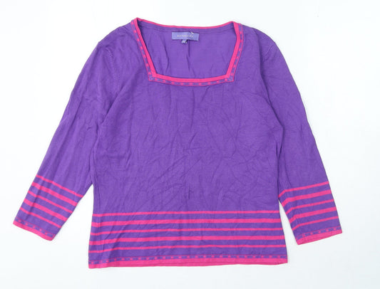 Autonomy Womens Purple Square Neck Striped Viscose Pullover Jumper Size 14