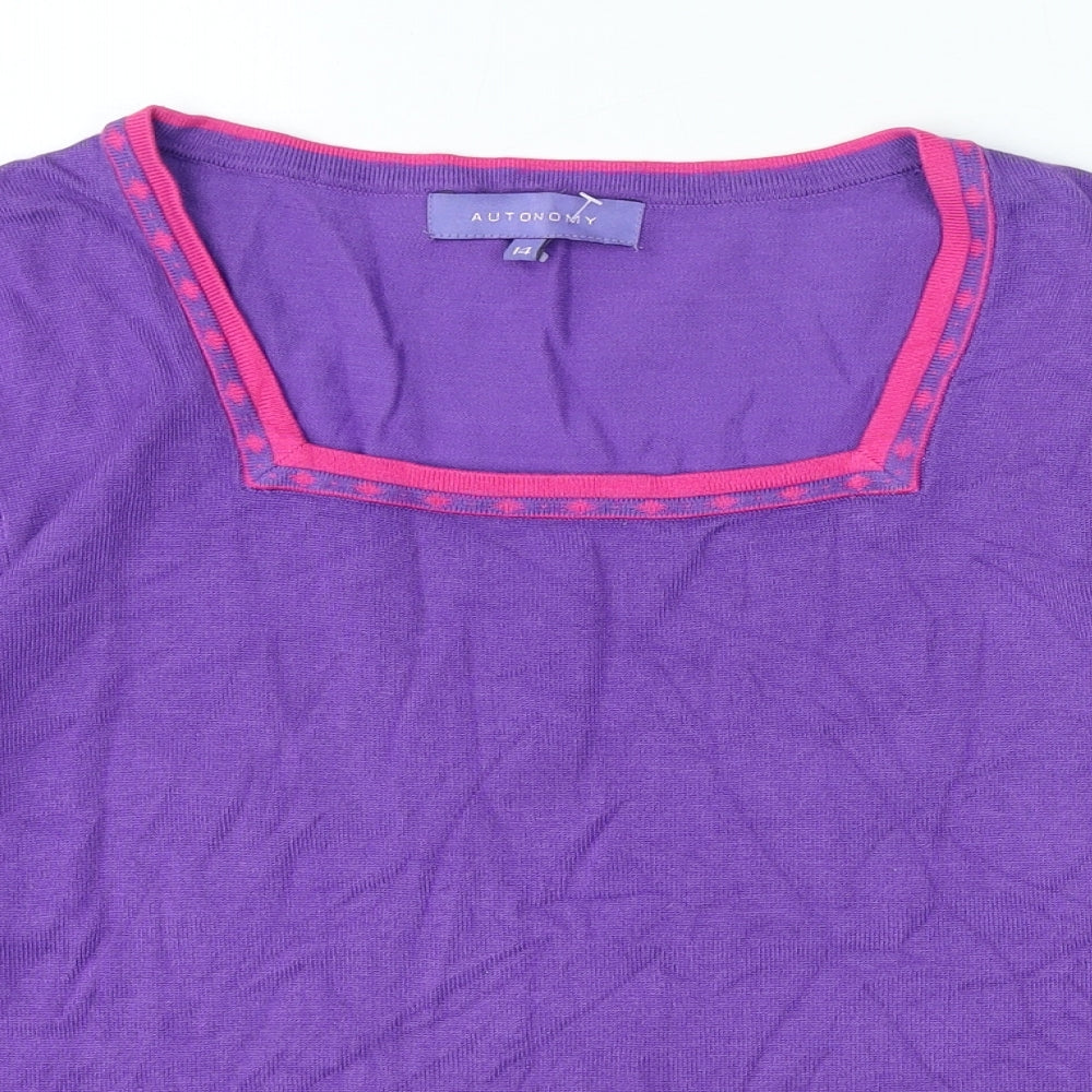 Autonomy Womens Purple Square Neck Striped Viscose Pullover Jumper Size 14