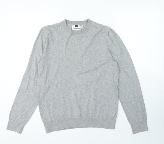 Topman Mens Grey Crew Neck Cotton Pullover Jumper Size M