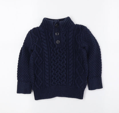 Gap Girls Blue High Neck Cotton Pullover Jumper Size 2 Years Button