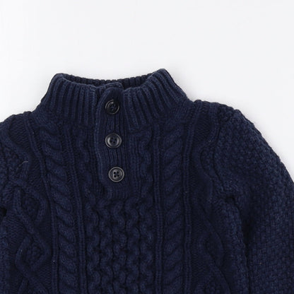 Gap Girls Blue High Neck Cotton Pullover Jumper Size 2 Years Button