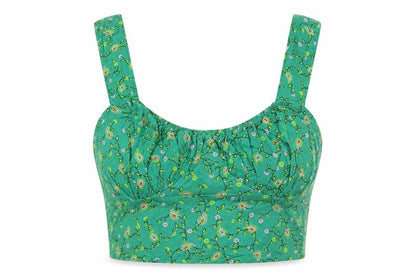 Motel Womens Green Floral Viscose Cropped Tank Size 2XS Scoop Neck