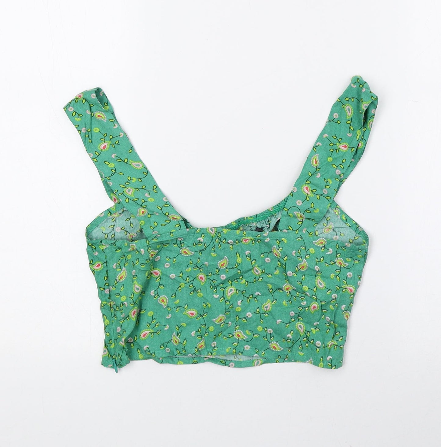 Motel Womens Green Floral Viscose Cropped Tank Size 2XS Scoop Neck