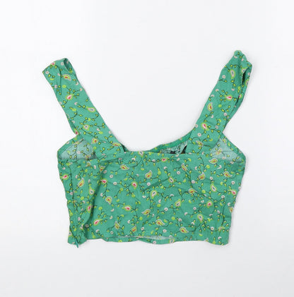 Motel Womens Green Floral Viscose Cropped Tank Size 2XS Scoop Neck