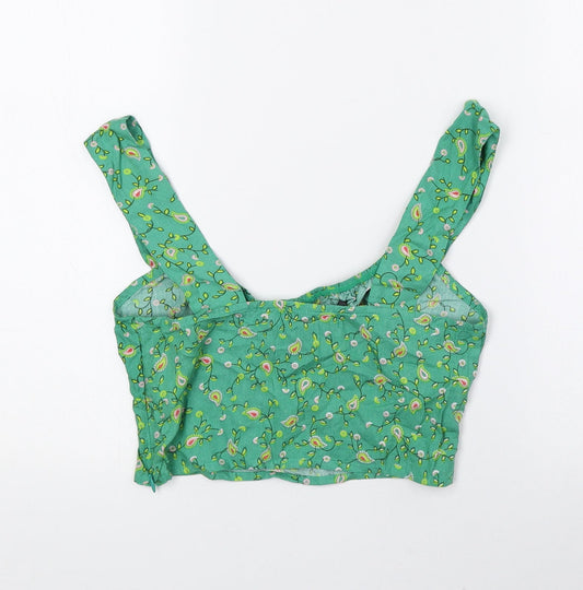 Motel Womens Green Floral Viscose Cropped Tank Size 2XS Scoop Neck