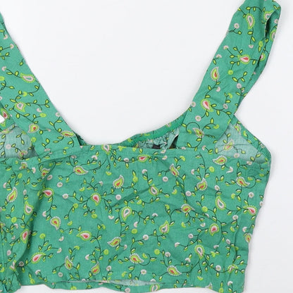 Motel Womens Green Floral Viscose Cropped Tank Size 2XS Scoop Neck