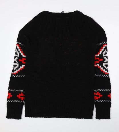 Primark Womens Multicoloured Round Neck Geometric Acetate Pullover Jumper Size M