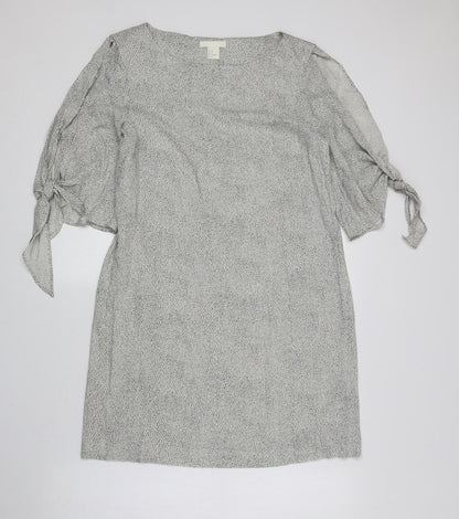 H&M Womens White Polka Dot Viscose Shift Size 10 Round Neck Pullover