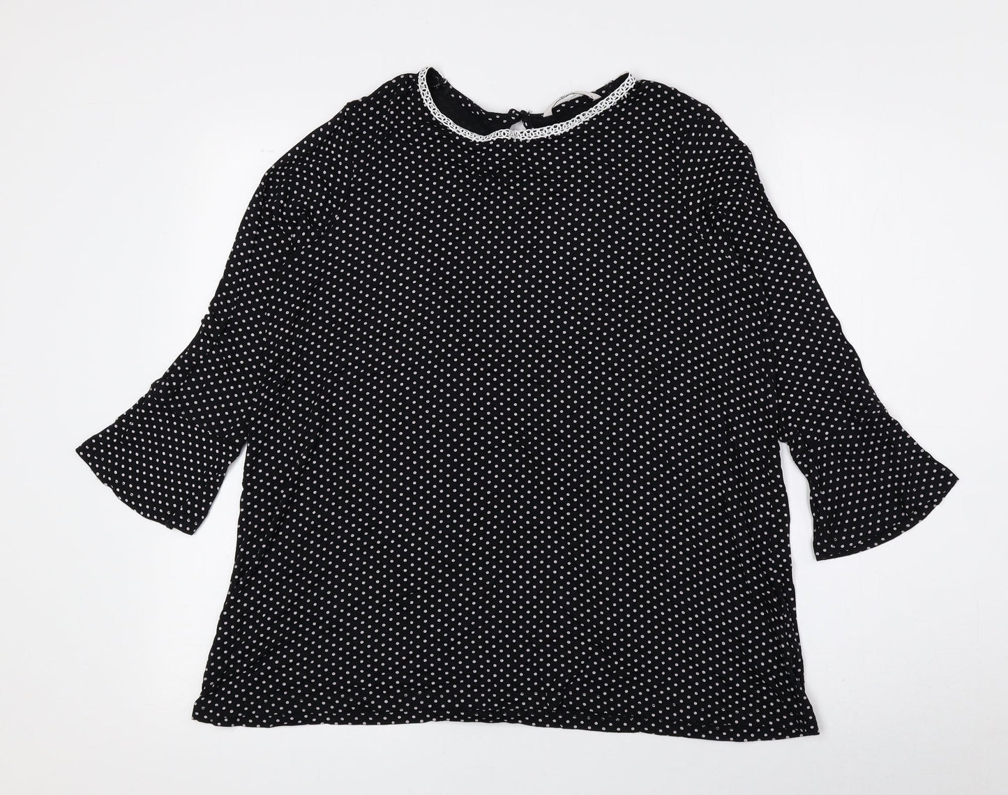 TU Womens Black Polka Dot Viscose Basic Blouse Size 12 Round Neck