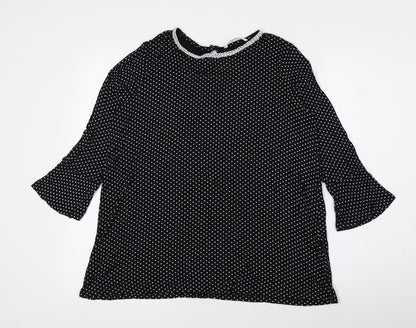 TU Womens Black Polka Dot Viscose Basic Blouse Size 12 Round Neck