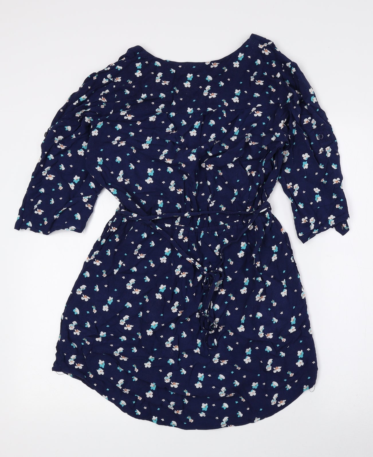 Mimi Chica Womens Blue Floral Polyester Basic Blouse Size M V-Neck