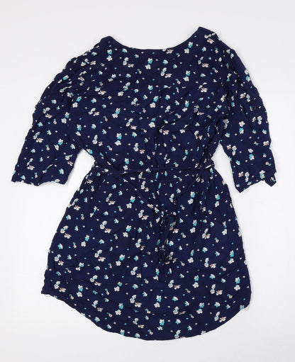 Mimi Chica Womens Blue Floral Polyester Basic Blouse Size M V-Neck