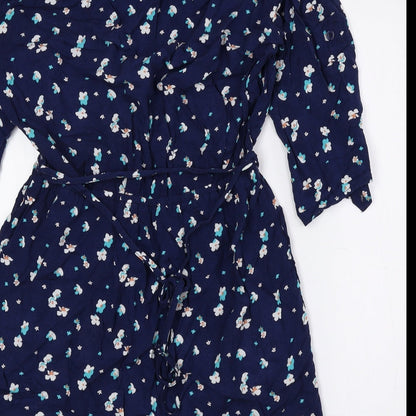Mimi Chica Womens Blue Floral Polyester Basic Blouse Size M V-Neck