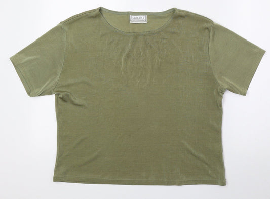 Classics Womens Green Polyester Basic Blouse Size 18 Round Neck