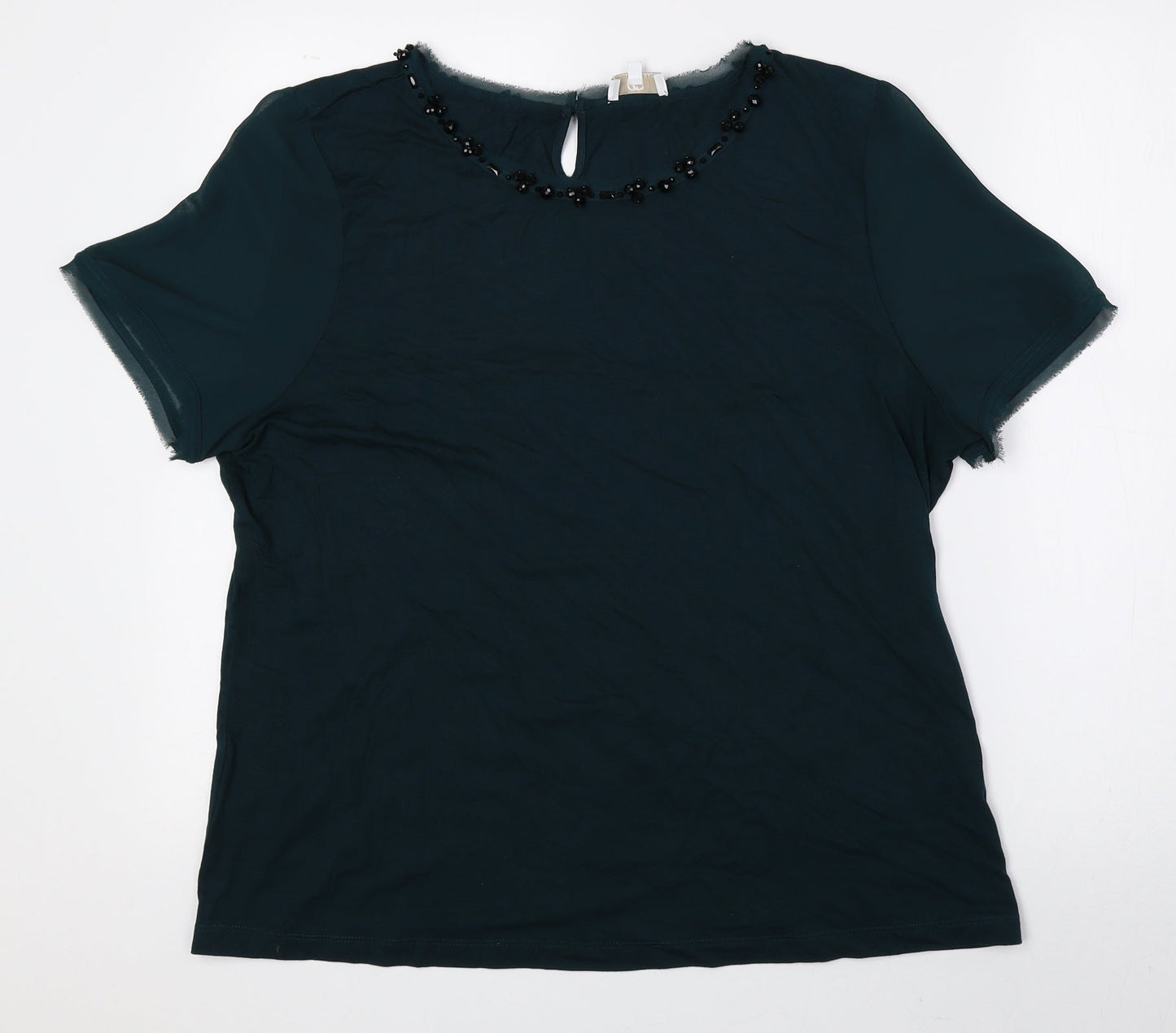CC Womens Green Viscose Basic Blouse Size XL Round Neck