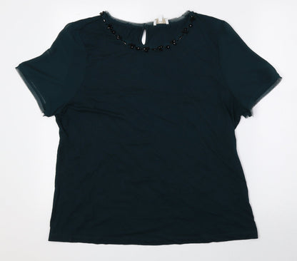 CC Womens Green Viscose Basic Blouse Size XL Round Neck