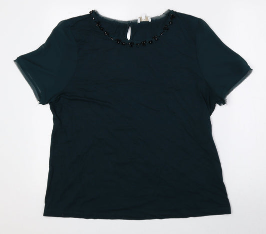 CC Womens Green Viscose Basic Blouse Size XL Round Neck