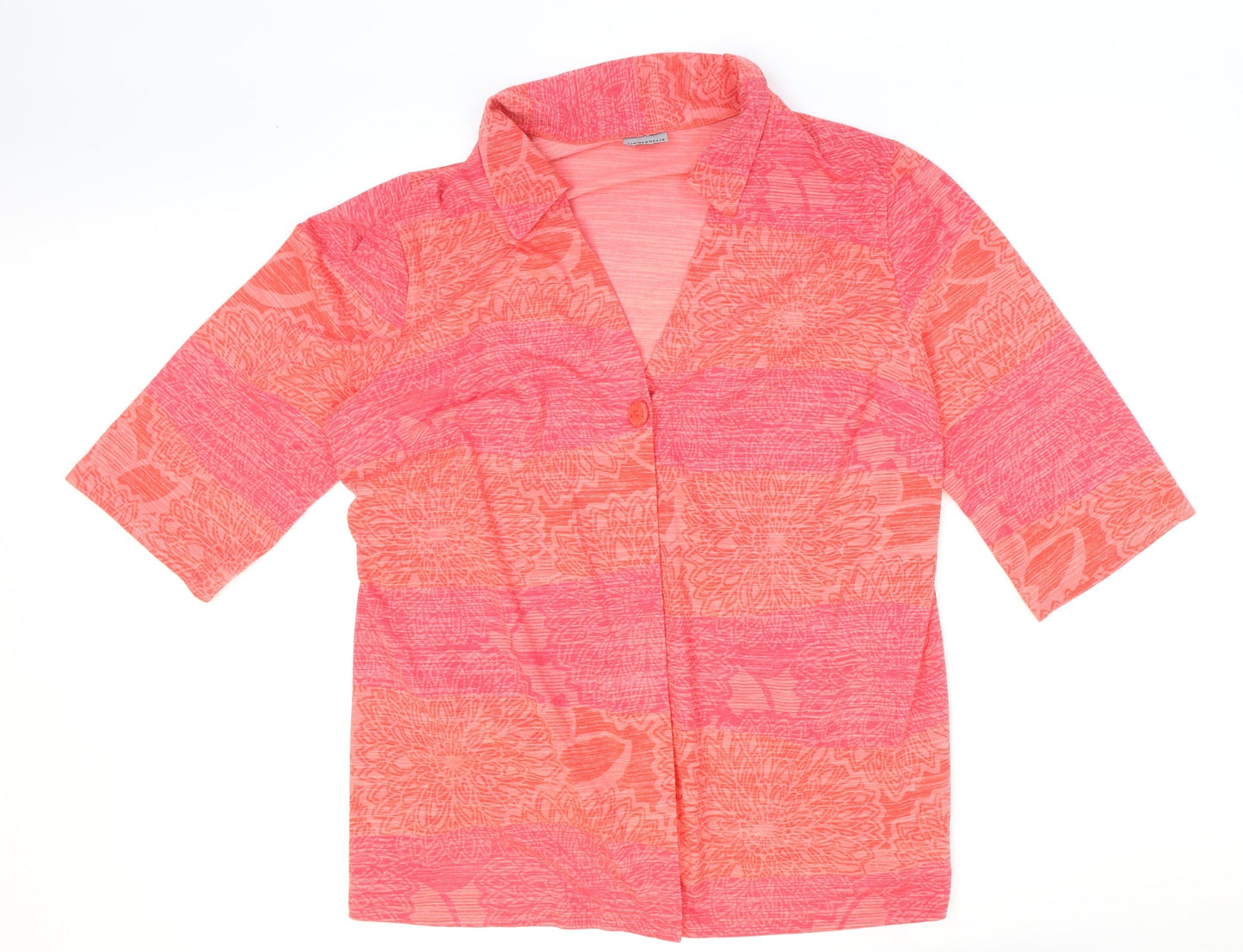 Finnkarella Mens Orange Floral Polyester T-Shirt Size 48 V-Neck