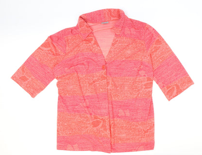 Finnkarella Mens Orange Floral Polyester T-Shirt Size 48 V-Neck
