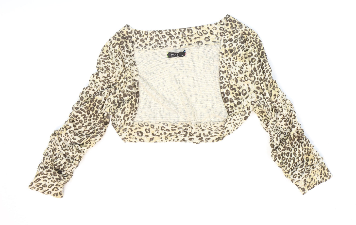 MODO Womens Beige Animal Print Cotton Kimono Blouse Size M Round Neck - Leopard print.