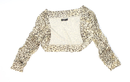 MODO Womens Beige Animal Print Cotton Kimono Blouse Size M Round Neck - Leopard print.