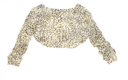MODO Womens Beige Animal Print Cotton Kimono Blouse Size M Round Neck - Leopard print.