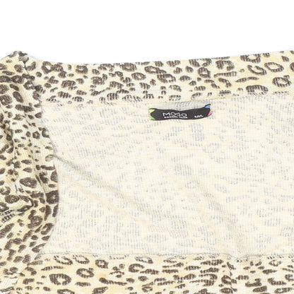 MODO Womens Beige Animal Print Cotton Kimono Blouse Size M Round Neck - Leopard print.