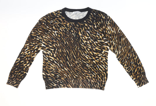 Annabelle Womens Brown Round Neck Animal Print Viscose Pullover Jumper Size L