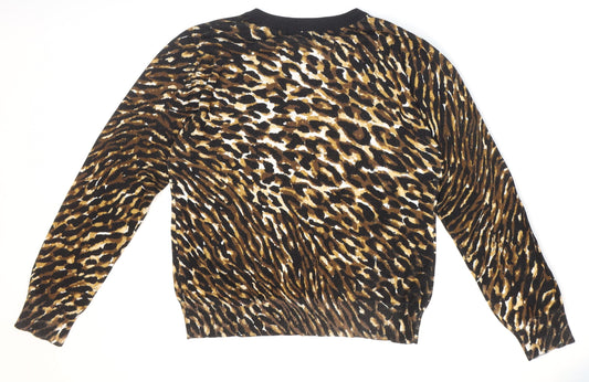Annabelle Womens Brown Round Neck Animal Print Viscose Pullover Jumper Size L