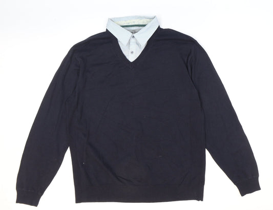 NEXT Mens Blue Collared Polyester Pullover Jumper
