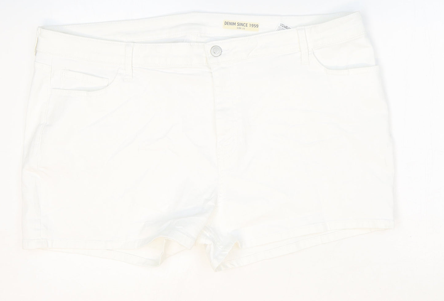 Marks and Spencer Womens White Cotton Boyfriend Shorts Size 22 Regular Zip
