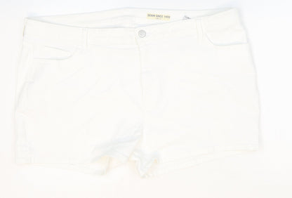 Marks and Spencer Womens White Cotton Boyfriend Shorts Size 22 Regular Zip