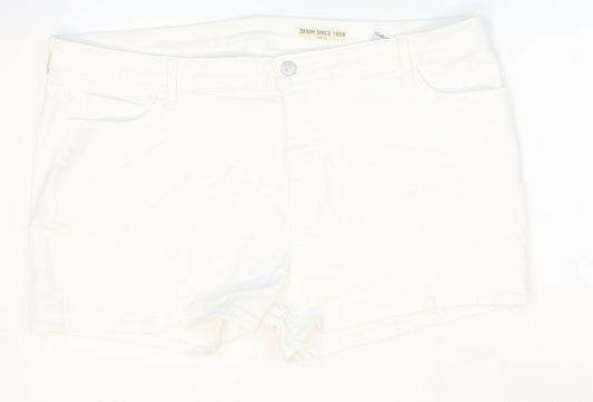 Marks and Spencer Womens White Cotton Boyfriend Shorts Size 22 Regular Zip