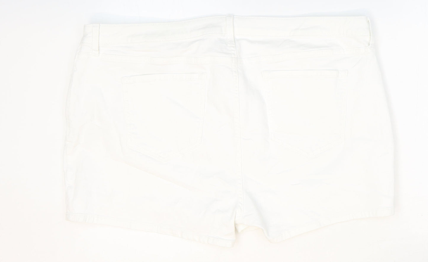 Marks and Spencer Womens White Cotton Boyfriend Shorts Size 22 Regular Zip