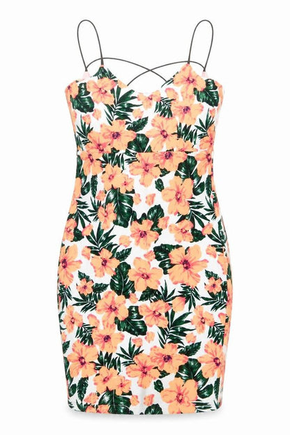 Blue Ink Womens Orange Floral Polyester Tank Dress Size 8 V-Neck Pullover