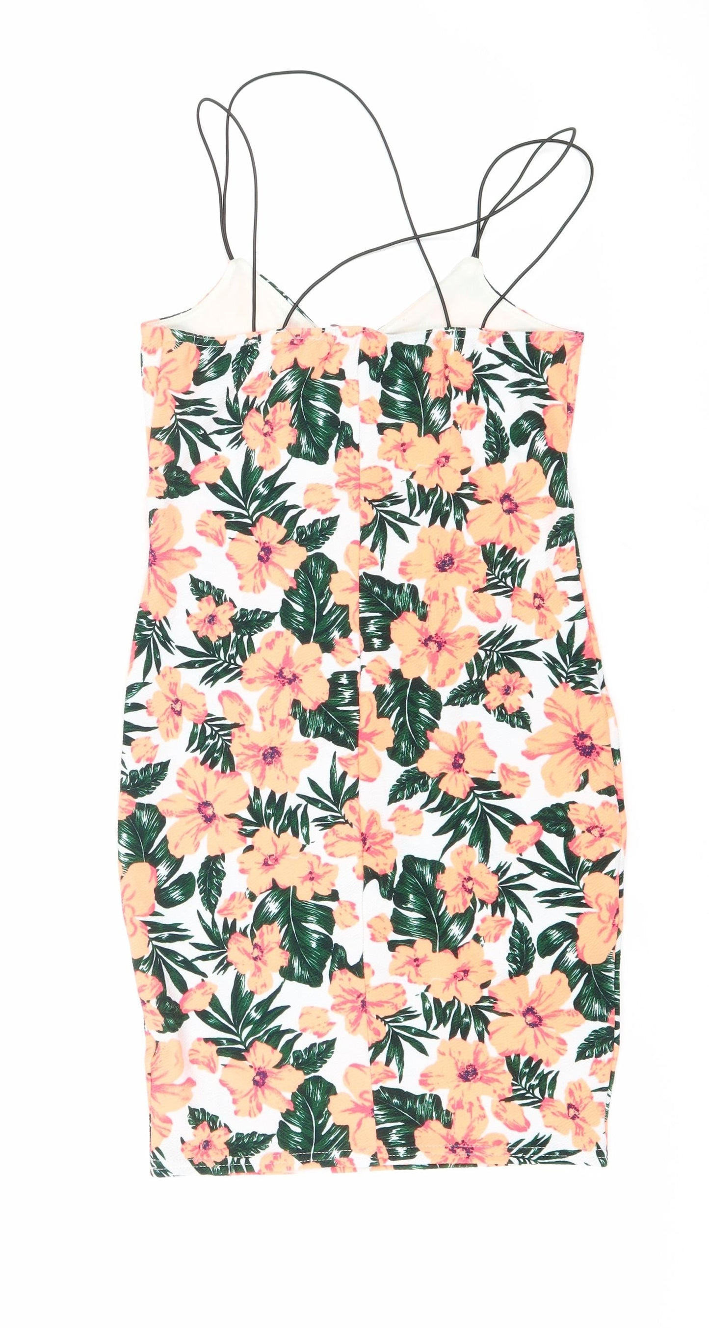 Blue Ink Womens Orange Floral Polyester Tank Dress Size 8 V-Neck Pullover