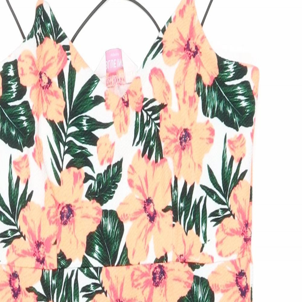 Blue Ink Womens Orange Floral Polyester Tank Dress Size 8 V-Neck Pullover