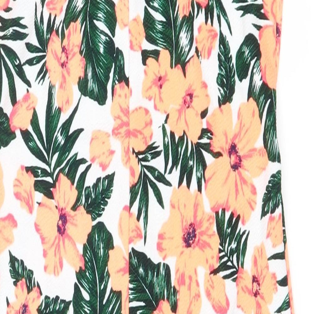 Blue Ink Womens Orange Floral Polyester Tank Dress Size 8 V-Neck Pullover