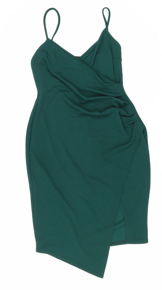 PRETTYLITTLETHING Womens Green Polyester Tank Dress Size 16 V-Neck Pullover