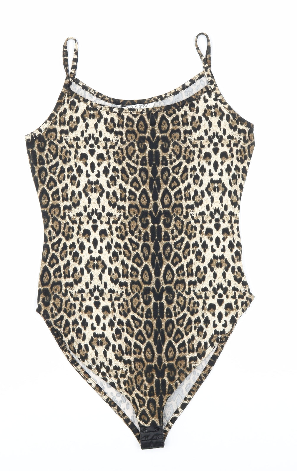 Brave Soul Womens Brown Animal Print Polyester Bodysuit One-Piece Size 8 Hook & Eye - Leopard Print