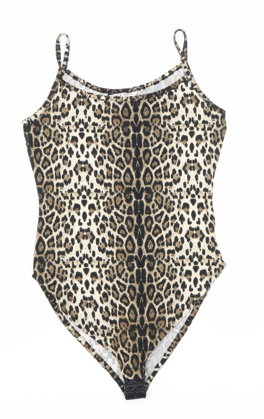 Brave Soul Womens Brown Animal Print Polyester Bodysuit One-Piece Size 8 Hook & Eye - Leopard Print