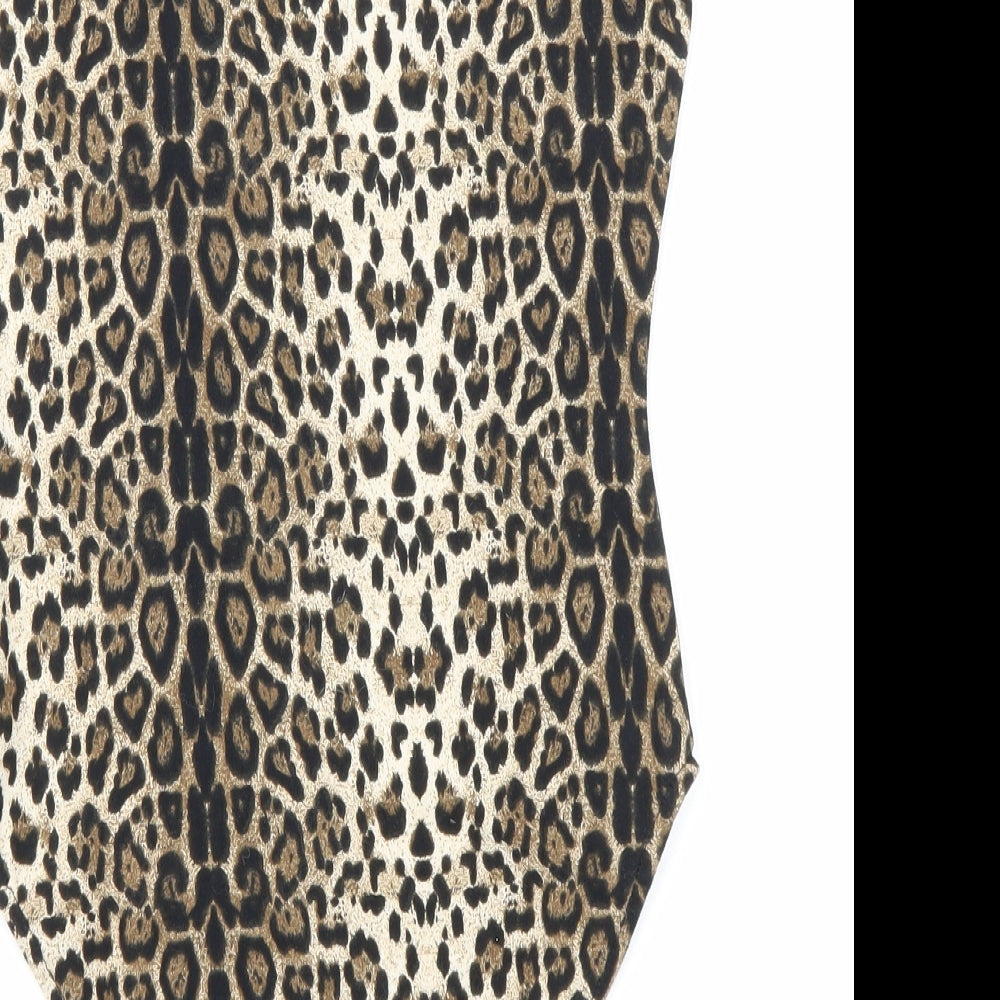 Brave Soul Womens Brown Animal Print Polyester Bodysuit One-Piece Size 8 Hook & Eye - Leopard Print