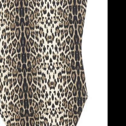 Brave Soul Womens Brown Animal Print Polyester Bodysuit One-Piece Size 8 Hook & Eye - Leopard Print