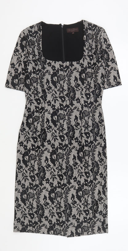 Great Plains Womens Black Floral Polyester Bodycon Size XS Scoop Neck Zip